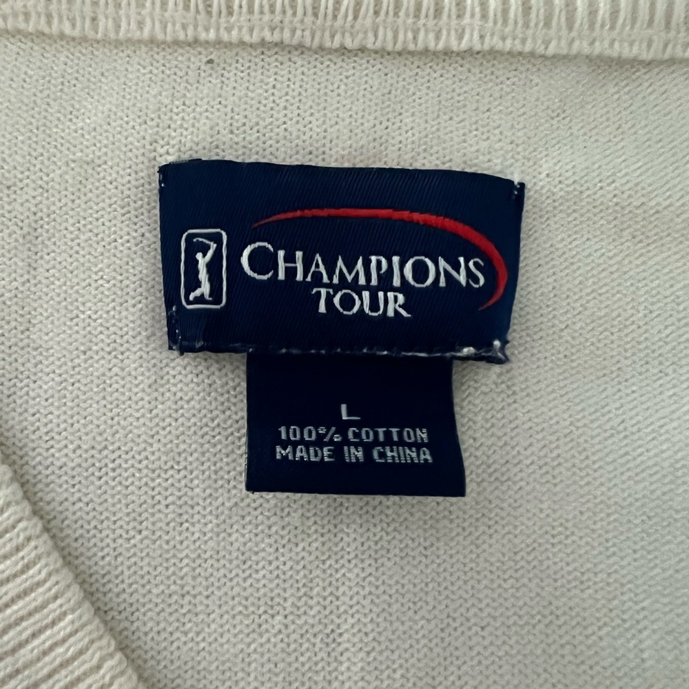Argyle Sweater Vest in Cream and Black Champions Tour Size L 💯 Cotton - Picture 3 of 5